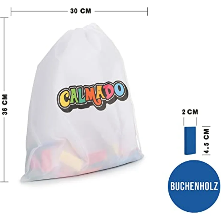 calmado Domino Family Edition, 360-teiliges Set aus Buchenholz mit Aufbewahrungstasche und Anleitung für kreative Bauideen – Bild 2