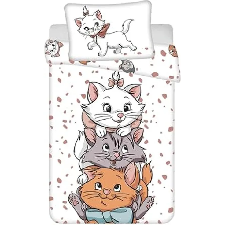 Jerry Fabrics Disney Aristocats Babybettwäsche, 2-teiliges Set mit Marie & Katzenfreunden, 100% Baumwolle, Bettdecke 100 x 135 cm + Kopfkissen 40 x 60 cm, pflegeleicht und atmungsaktiv
