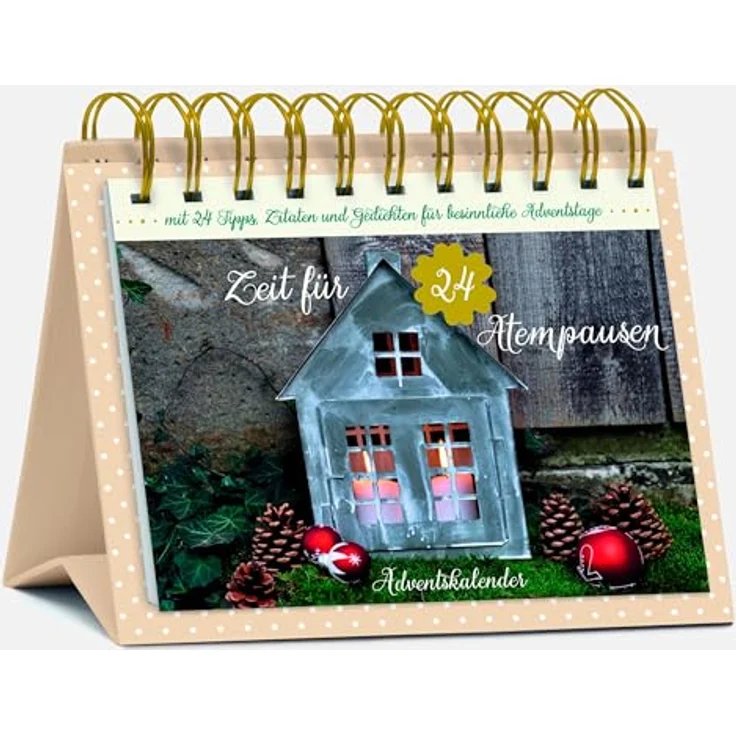 Korsch Tisch-Adventskalender "Zeit für 24 Atempausen", Aufstellkalender mit 24 abtrennbaren Karten, edle Goldfolien-Elemente – Bild 1
