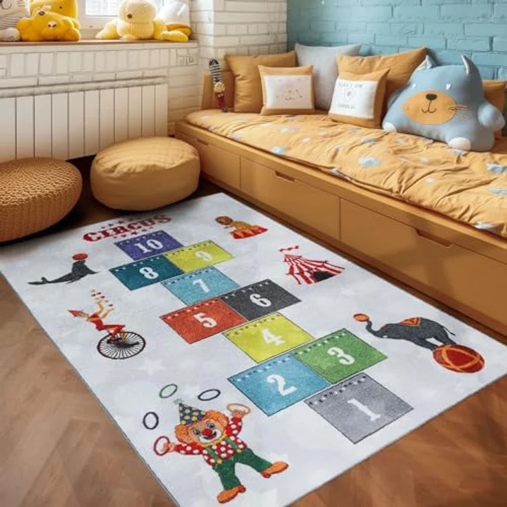SIMPEX Himmel und Hölle KinderTeppich, Grau, 120 x 170 cm, rutschfest und OEKO-TEX zertifiziert – Bild 1