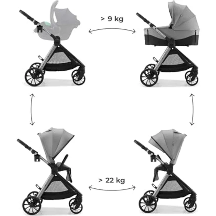 Kinderkraft VESTO 2, 2-in-1-Kinderwagen mit Babywanne und wendbarem Sportsitz, faltbar, 8/11" Räder, grau – Bild 3