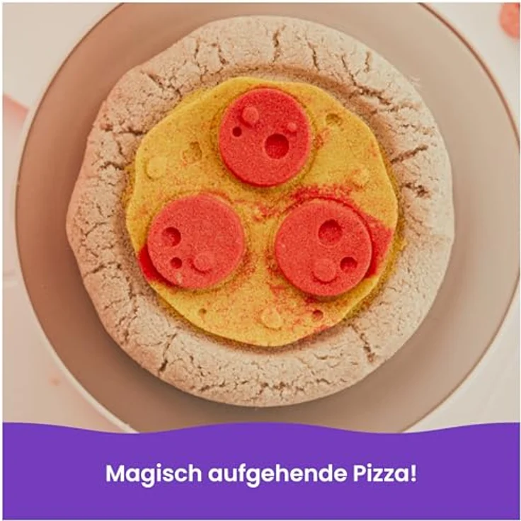 Spin Master Kinetic Sand Squish Pizza Set, Kreativset zur Förderung von Feinmotorik und Kreativität, inkl. Förmchen für individuelle Beläge – Bild 3