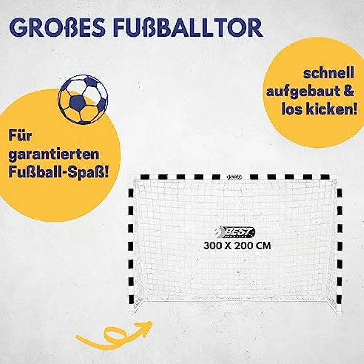 Best Sporting Fußballtor Soccer I Fußball Tor 300cm x 200cm I Handballtor, Fußballtor Kinder in Mehreren Größen I Hochwertiges Kindertor aus Metall mit Netz I Fussball Tor Schwarz Weiß – Bild 2