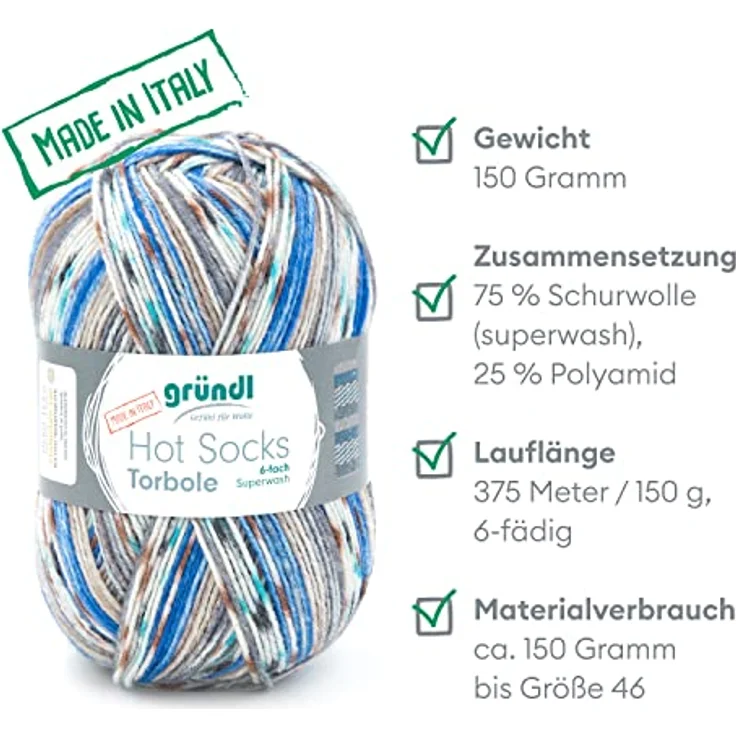 Gründl Gründl Sockenwolle Hot Socks Torbole, 6-fach, 150 Häkelwolle in beige-royal-burgund-weiß-petrol-graphit, 100% italienische Sockenwolle, maschinenwaschbar, skandinavisch angehauchte Designs. – Bild 2