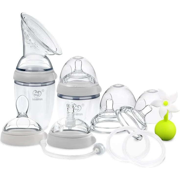 Haakaa Milchpumpe Generation 3 Premium Set, 5-in-1 Fütterungssystem mit Silikonaufsätzen und 250 ml Silikon Milchpumpe