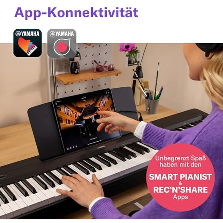 Yamaha E-Piano P-145BT, tragbares Klavier mit 88 Tasten, GHC-Tastatur, Bluetooth Audio, Schwarz – Bild 6
