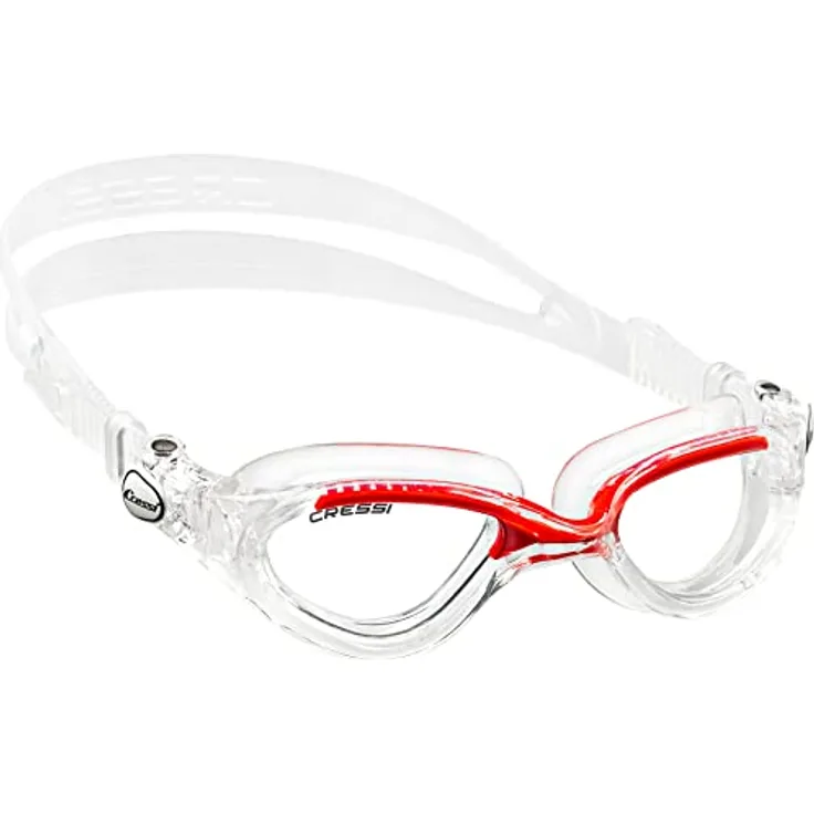 Cressi Flash - Premium Erwachsene Schwimmbrille Antibeschlag und 100% UV Schutz, Transparent/Rot - Transparent Linsen, One Size