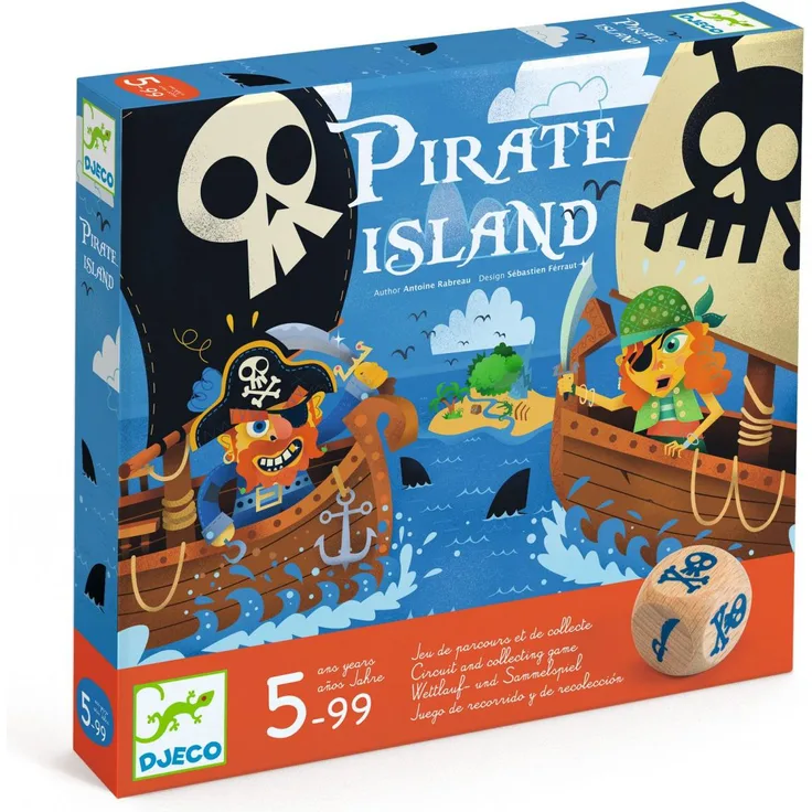 Djeco Pirateninsel, Gesellschaftsspiel mit 4 Piratenspielbrettern und Spielchips, für 2-4 Spieler