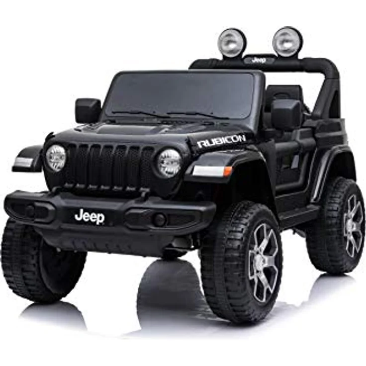 RIRICAR Elektroauto für Kinder 12V Wrangler, Schwarz, 2 Sitzer mit 2,4-GHz-Fernbedienung, Allradantrieb, doppelte Ledersitze – Bild 1