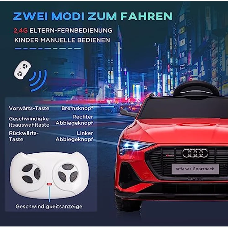 HOMCOM Elektro-Kinderauto Elektroauto, Kinderfahrzeug, 3-5 km/h, Belastbarkeit 25 kg, für Außenbereich, Rot – Bild 6
