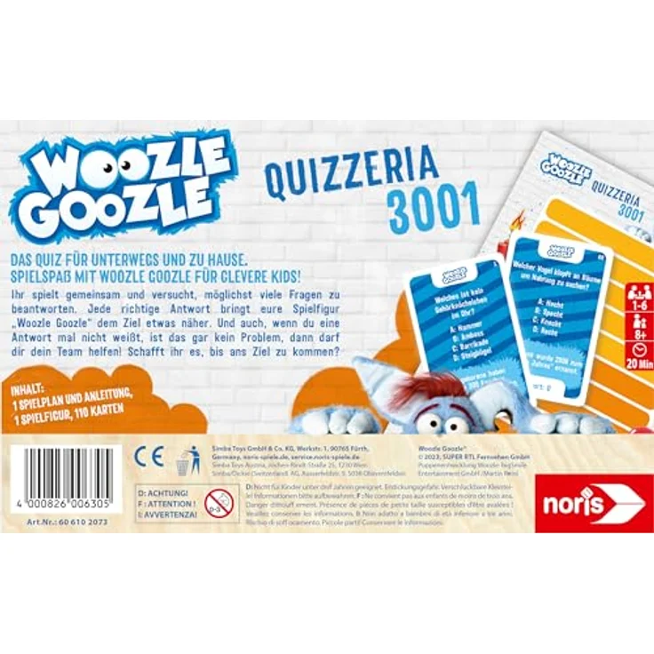 Noris 606102073 - Woozle Goozle Quizzeria 3001 (Spiel ab 8 Jahre) - Kooperatives Quiz für Kinder zum Allgemeinwissen, 1-6 Spieler, ca. 20 Min. Spiel-Dauer, Offizielles Toggo Lizenzprodukt, Made in Germany, 3 Schwierigkeitsstufen – Bild 2