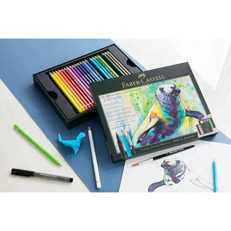 Faber-Castell Geschenkset Albrecht Dürer & Pitt Artist Pen, 37-teilig, inkl. 32 Aquarellstiften, 4 Tuschestiften und Aquarellpinsel, Künstlerbedarf für Einsteiger und Profis – Bild 3