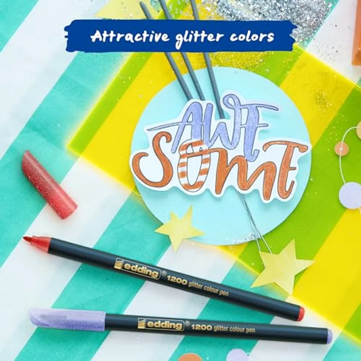 Edding Faserstift 1200 glitzer Fasermaler pastell, Strichstärke: 3,0 mm in 9 verschiedenen Farben – Bild 7