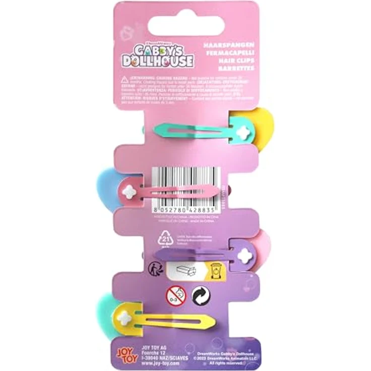 Joytoy Gabby's Dollhouse Haarspangen, 4 Stück herzförmig auf Backcard, mit coolen Motiven, 5x15 cm – Bild 3