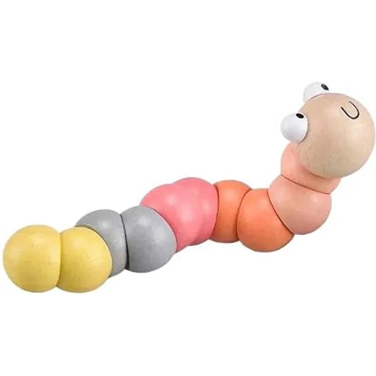 Bigjigs Wooden Worm, Wiggly Spielzeug in Pastellfarben für Babys ab 10 Monaten, 3 x 3 x 17 cm – Bild 2
