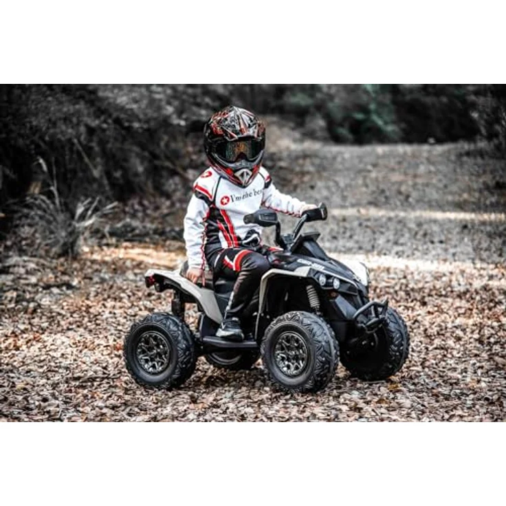 RIRICAR Kinder Elektro Quad 12V Can-am Renegade, Khaki, Einsitzer, LED-Leuchten, 12-V-Batterie, 2 x 35-W-Motoren, weiche Eva-Räder, MP3-Player mit USB/AUX-Eingang, lizenziert. – Bild 3