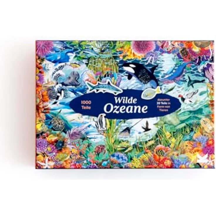 Laurence King Wilde Ozeane, Puzzle mit Tierformen und Poster, perfektes Familienspiel – Bild 2