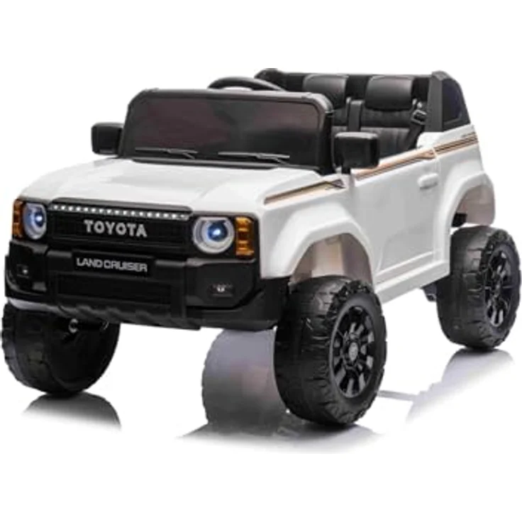 Beneo Motors Elektrisches Kinderauto Toyota Landcruiser 12V, weiß, breiter Einzelsitz, 2,4 GHz Fernbedienung, Bluetooth, USB/AUX-Eingang, LED-Lichter, Lithiumbatterie, 2 x 25W Motor, ORIGINAL-Lizenz – Bild 1