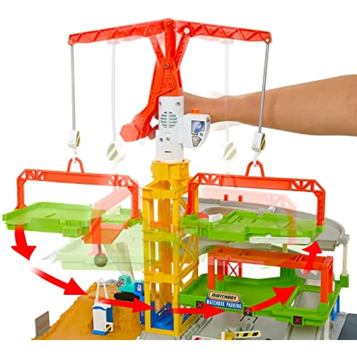 Matchbox Epische Baustelle, Spielset mit Mega-Kran, Licht- und Soundeffekten, inklusive Bagger und Zubehörteilen – Bild 2