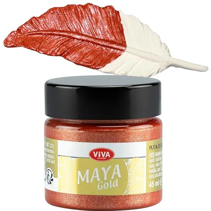 Viva Decor Maya Gold 45ml (Kupfer), Metallic-Acrylfarbe für Holz, Glas und Porzellan, stoßfest und wetterfest für glänzende Metall-Effekte – Bild 1
