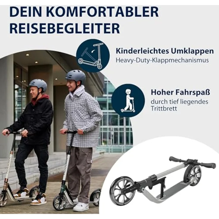 Hudora Scooter Big Wheel 205 Advanced, faltbarer Tretroller mit 205 mm Rädern, höhenverstellbar und bis 100 kg belastbar, ash – Bild 5