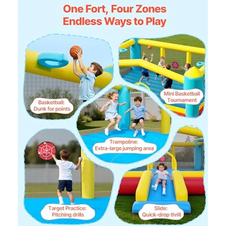 VEVOR Aufblasbare Hüpfburg, 448 x 420 x 207 cm mit Rutsche, Basketballkorb & Zielspiel, Platz für 3-4 Kinder (3-8 Jahre), farbenfrohes Design für Outdoor & Indoor Party – Bild 3