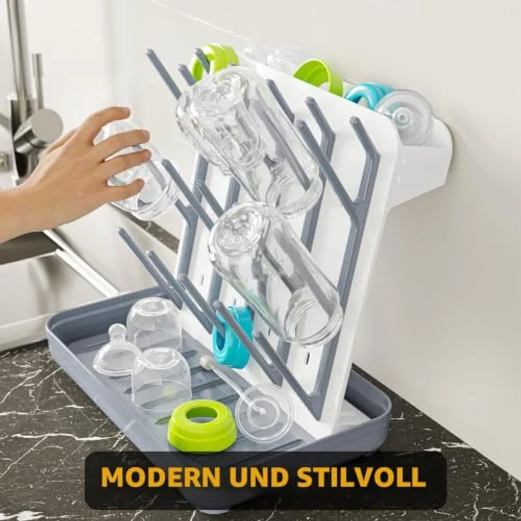 SpaceAid Abtropfgestell für Babyflaschen, mit 20 Haken und platzsparendem Design, vertikaler Flaschenhalter in weiß und grau – Bild 5