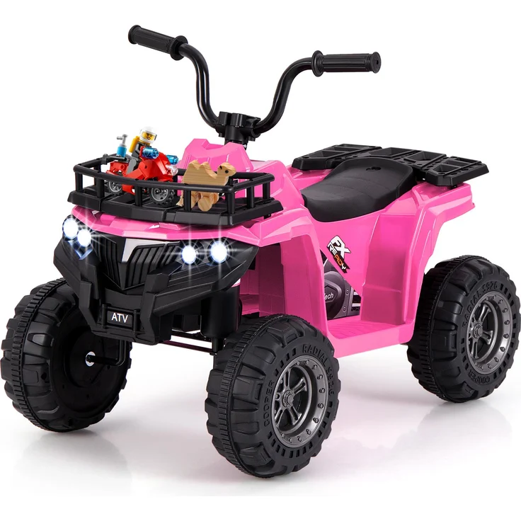 COSTWAY 6V Kinder Quad Elektro, Kinderquad mit LED-Scheinwerfern, MP3-Player, Rückwärtsfunktion, Aufbewahrungskorb, Rosa