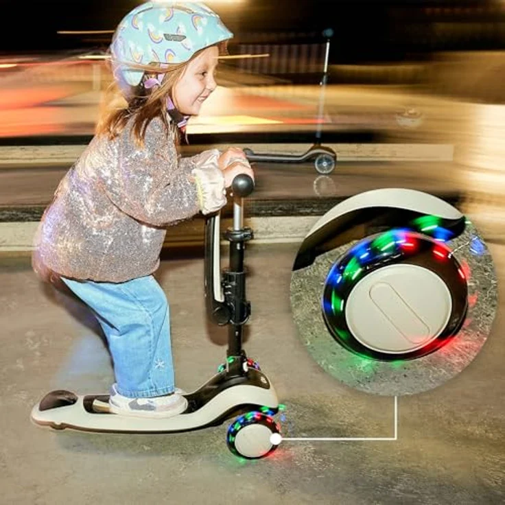 Kinderkraft HALLEY 2 – 2-in-1 Balance-Kinderroller mit Sitz, höhenverstellbar (25–33 cm), LED-Räder, klappbar, 4 Lenkerhöhen, Weiß – Bild 7