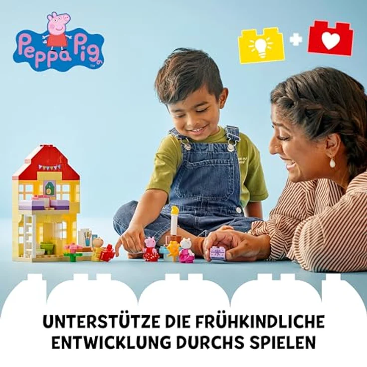 LEGO DUPLO Peppa Wutz Geburtstagshaus: kreatives Spielzeug mit 3 Figuren, Spielzeughaus zum Bauen und Umbauen für Kinder ab 2 Jahren, Jungen und Mädchen, Geschenk für Kleinkinder 10433 – Bild 2