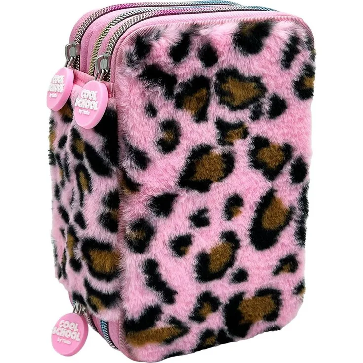Tinka Magic Triple Pencilcase, Federmäppchen mit 3 Fächern, Leopard Rosa
