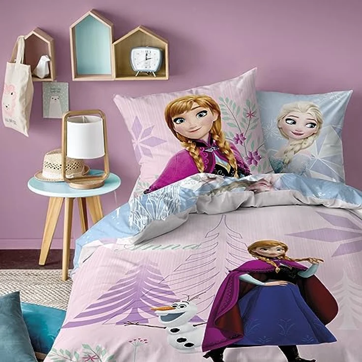 Disney Die Eiskönigin Bettwäsche Set 135x200 80x80 cm · Frozen Mädchenbettwäsche mit Anna und ELSA · Motiv Diamonds aus 100% Baumwolle mit Reißverschluss – Bild 1