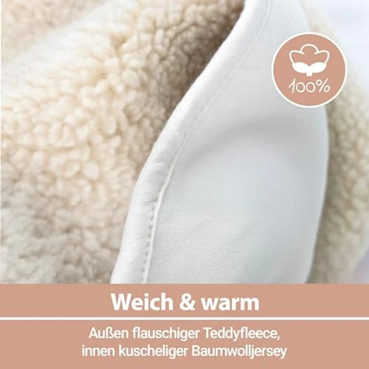 Zamboo Fußsack Teddy - Beige, Kuschelige Baby Einschlagdecke mit Öhrchen & Gurtschlitzen für Babyschalen – Bild 6