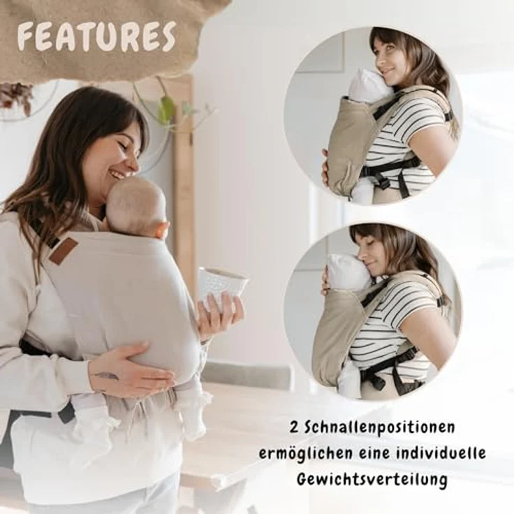 Hoppediz Babytrage Buckle, Fullbuckle für Neugeborene (3,5 - 20 kg), ergonomisch verstellbar mit 2 Schnallen Optionen – Bild 5