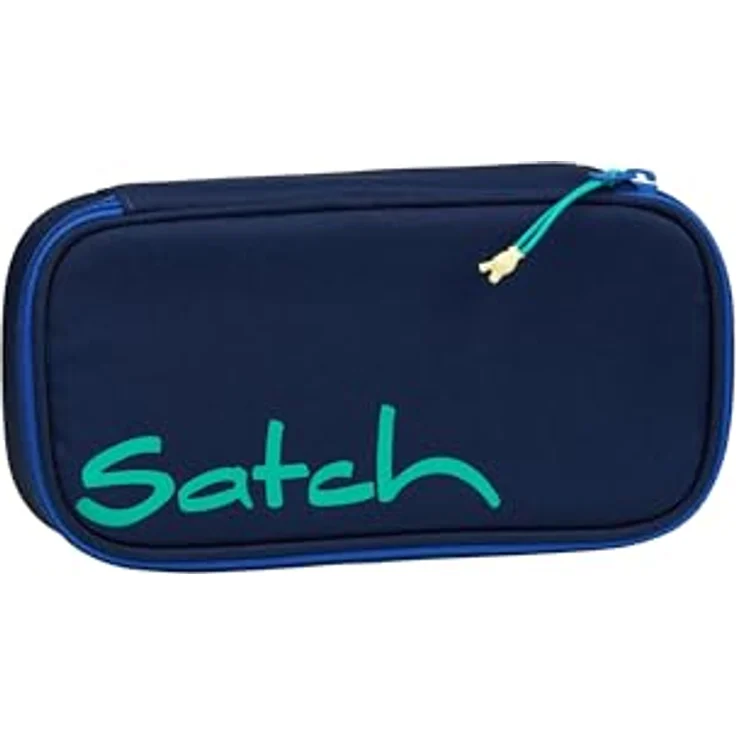 satch Schlamperbox extra groß inkl. Trennfach Reißverschlussfach Stiftehalter Geodreieck Sichtfenster für Stundenplan Crossed Blue - Blau Federmäppchen – Bild 1