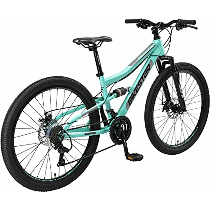 BIKESTAR Fully Mountainbike 26 Zoll | 15 Zoll Rahmen, 21 Gang Shimano Schaltung, Scheibenbremse | Mint – Bild 3
