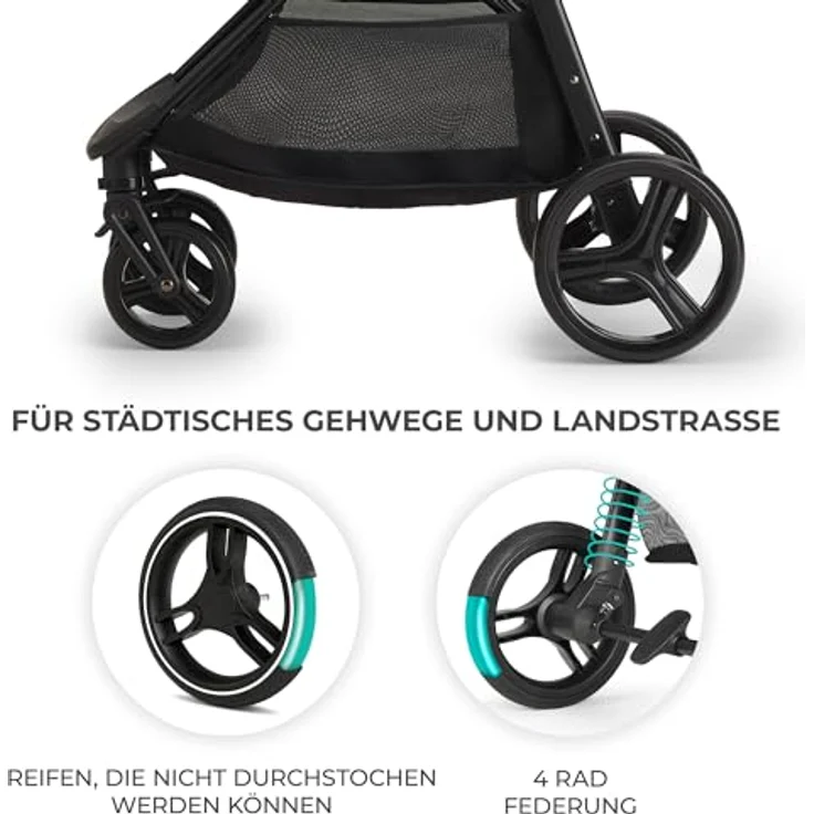 Kinderkraft GRANDE PLUS Buggy, für Kinder bis 22 kg, zusammenklappbar mit einer Hand, verstellbare Liegeposition, großes Verdeck mit Fenster, gedämpfte Räder, geräumiger Sitz, Happy Shapes – Bild 4