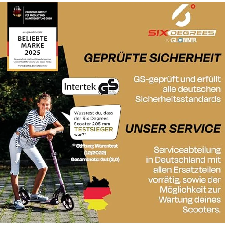 SIX DEGREES Cityroller Aluminium, Klappmechanismus, Höhenverstellbarer Lenker, 205 mm Rollen, max. Benutzergewicht 100 kg, inkl. Tragegurt – Bild 6