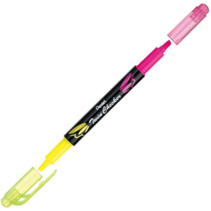 Pentel SLW8-GP Textmarker "TWIN CHECKER", 2 Spitzen, gelb/rosa