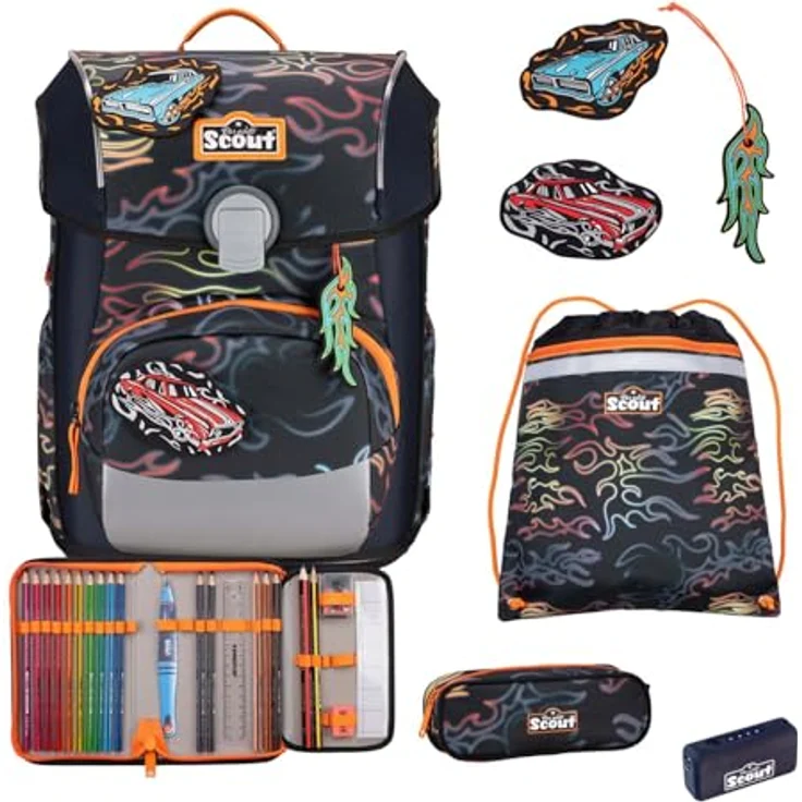 Scout Schulranzen Scout Neo 4-teiliges Set, Safety Light mit Flames-Design, recycled PET – Bild 1