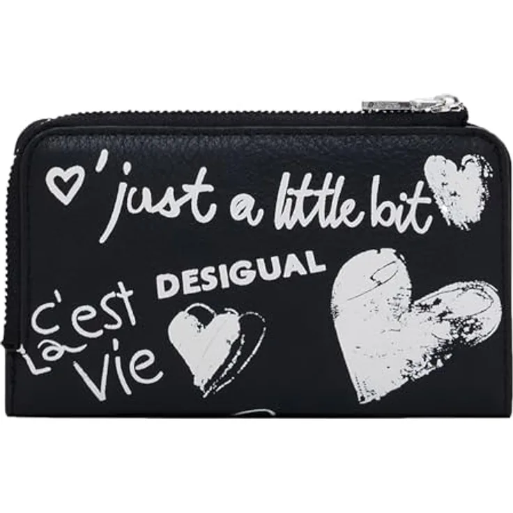 Desigual Seshat Emma 2.0 Wallet, Kinderportemonnaie in Schwarz/Weiß mit 7 Kreditkartenfächern und Münzfach
