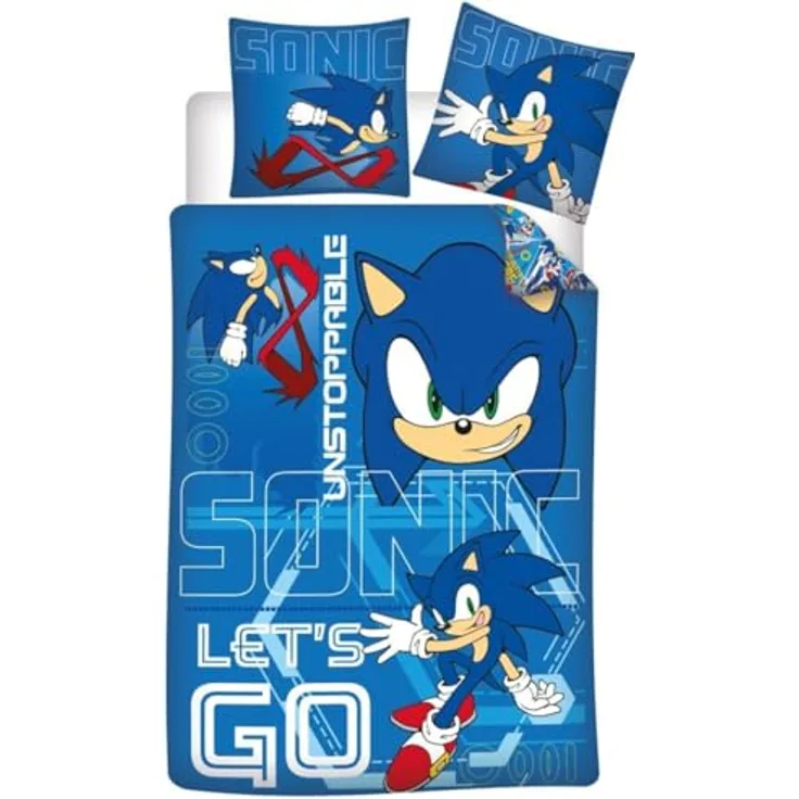 Aymax Bettwäsche Sonic Der Igel, für Einzelbett, 140 x 200 cm + 65 x 65 cm, Polyester-Baumwolle, für Sonic-Fans, blau