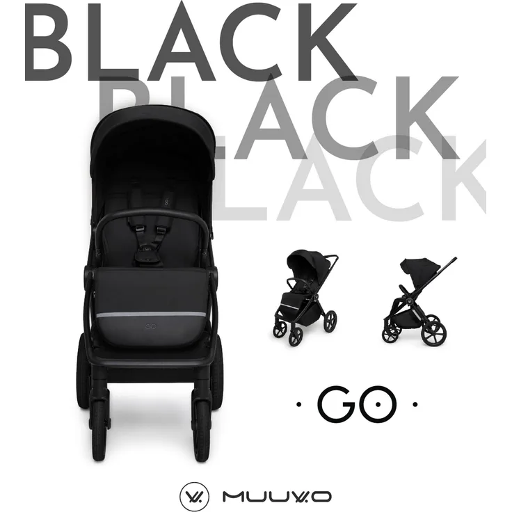 Muuvo GO Kombikinderwagen Buggy GO Black, geeignet ab 6 Monaten, mit Sicherheitsgurt und Feststellbremse
