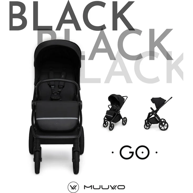 Muuvo GO Kombikinderwagen Buggy GO Black, geeignet ab 6 Monaten, mit Sicherheitsgurt und Feststellbremse