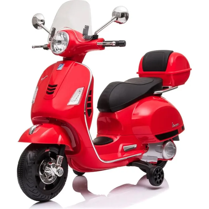 Vrooomy Elektro Vespa GT für Kinder, 7,2V Batterie, mit Kofferraum, rot, geeignet für 3 bis 6 Jahre, Geschwindkeit bis 4 km/h, inkl. MP3-Player und LED-Scheinwerfer