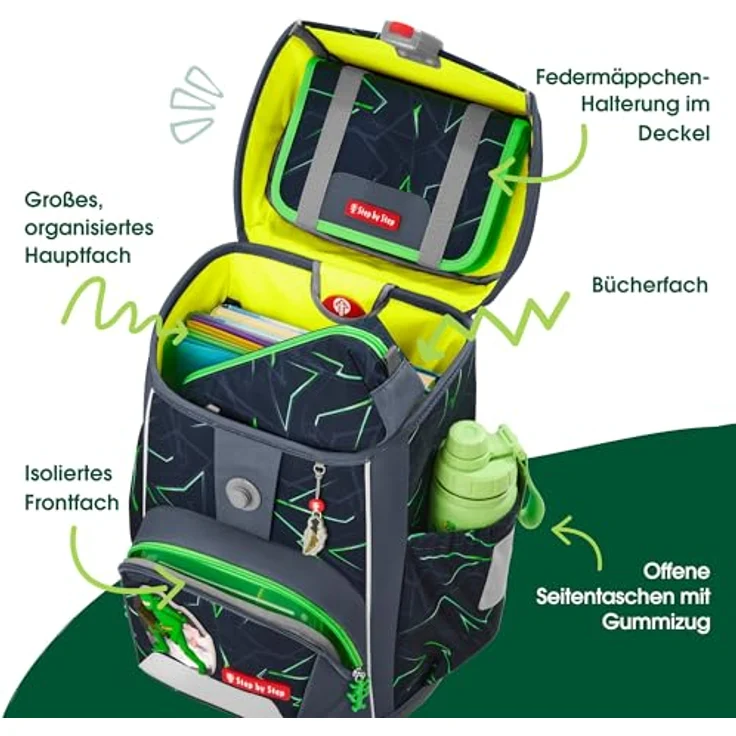 Step by Step Giant Schulranzen-Set „Ninja Kimo“, 5-teilig, ergonomischer Tornister für Jungen, blau-grau-grün, höhenverstellbar mit Hüft- und Brustgurt, 23 Liter, inkl. reflektierenden Elementen und MAGIC MAGS – Bild 5
