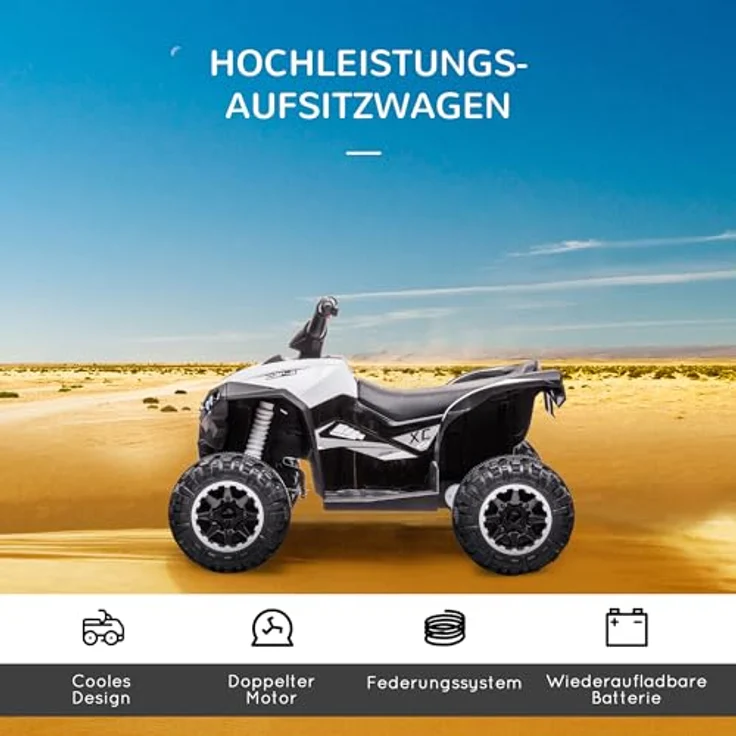 HOMCOM Elektro-Kinderquad Elektro-Quad, Kindermotorrad mit MP3-Musikplayer, Scheinwerfer, Belastbarkeit 25 kg, (1-tlg), für Kinder 3-5 Jahre, 1,5-3 km,h, Weiß und Schwarz – Bild 3