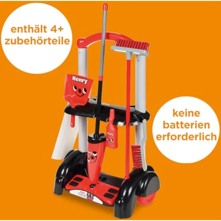 Casdon Henry Putzwagen Spielzeug, rotes Kinder-Reinigungswagen-Set mit Mopp, Besen und Kehrschaufel, geeignet für Kinder ab 3 Jahren – Bild 3