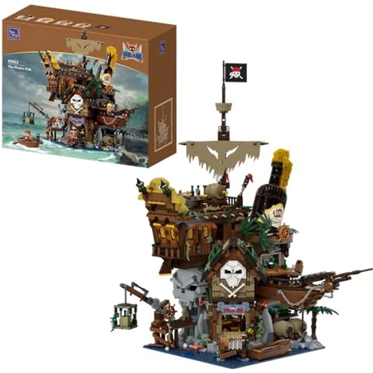 Pantasy The Pirates Pub, Klemmbausteine Set mit 2800 Teilen und 4 Minifiguren, 58 cm hohe Piraten-Taverne im Schiffswrack-Stil – Bild 1
