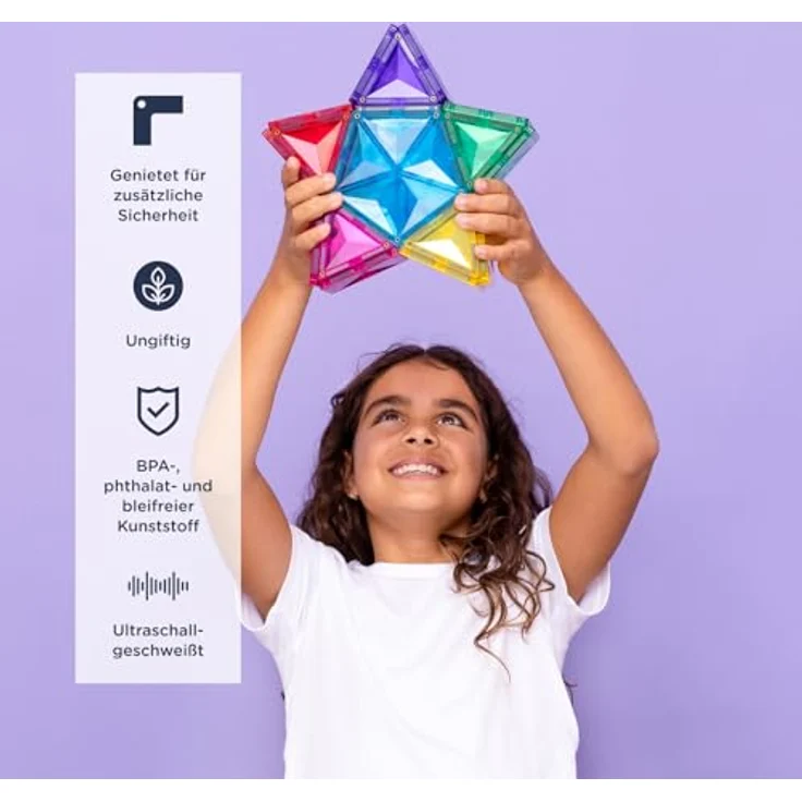 CONNETIX Magnetische Fliesen Light Star Paket, 28 Stück mit wiederaufladbarer Lichtfliese und 8 leuchtenden Farben, für kreatives DAMPF-Lernen – Bild 2